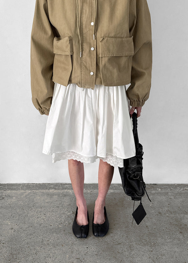 Lacton Back Banding Lace Cotton Lace Midi Skirt