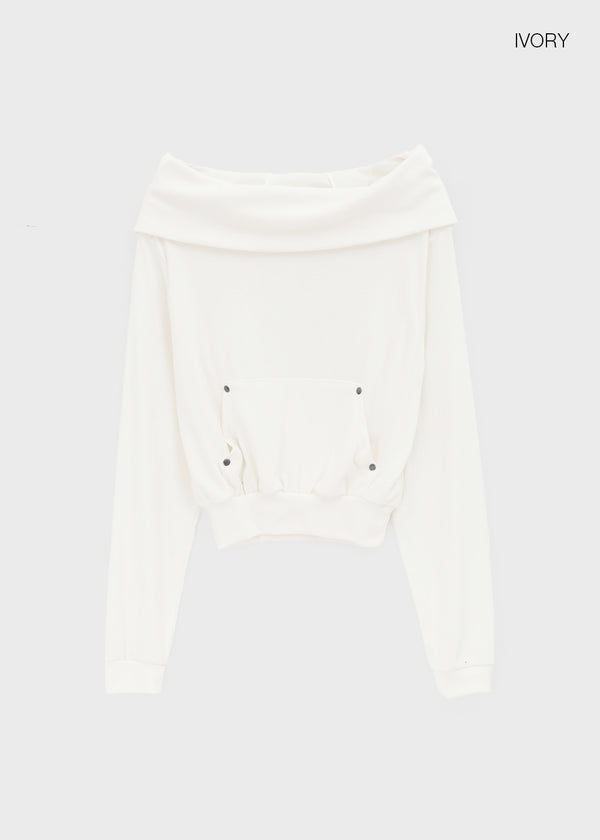 Tiffhu Off-shoulder Hooded Long Sleeve T-shirt