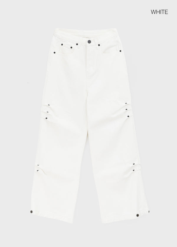 Henna Snap Button Rivet Straight Cotton Pants