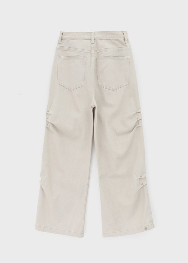 Henna Snap Button Rivet Straight Cotton Pants