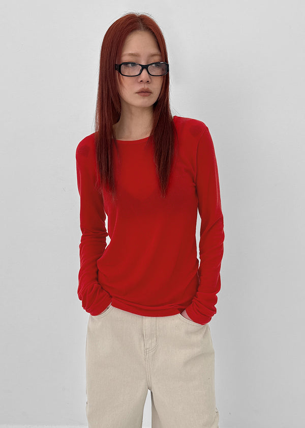 Polite Round Tencel Long Sleeve T-shirt