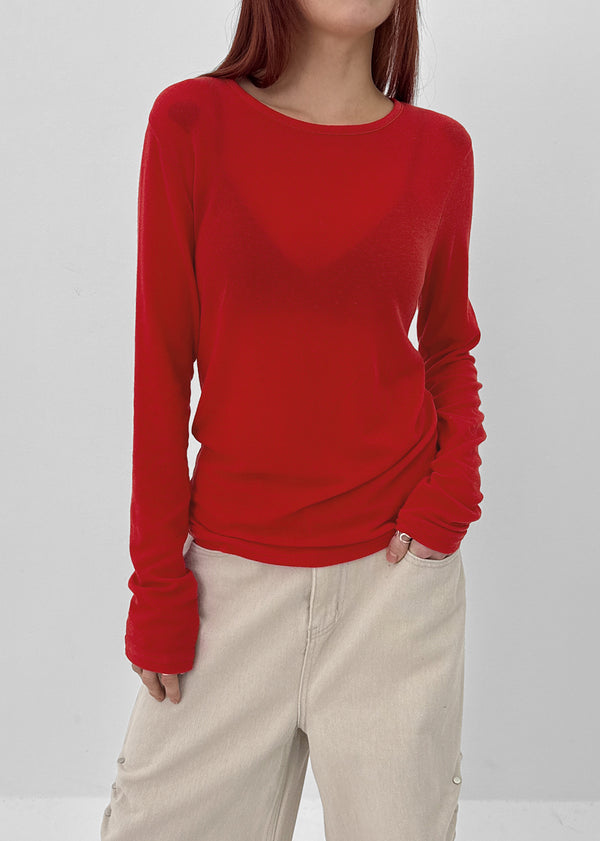 Polite Round Tencel Long Sleeve T-shirt