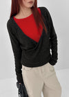 Vermeil Layered Wrap Knit Long Sleeve T-shirt