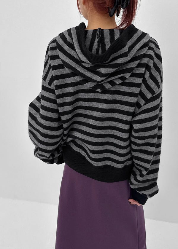 [MADE] Tiruver Stripe Knit Hooded Zip-up