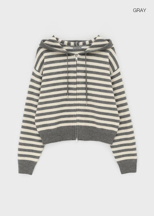[MADE] Tiruver Stripe Knit Hooded Zip-up