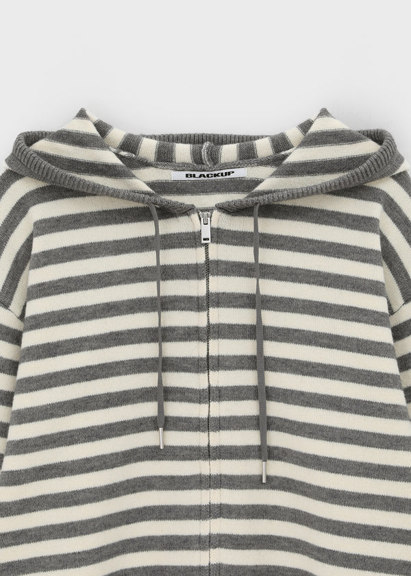 [MADE] Tiruver Stripe Knit Hooded Zip-up