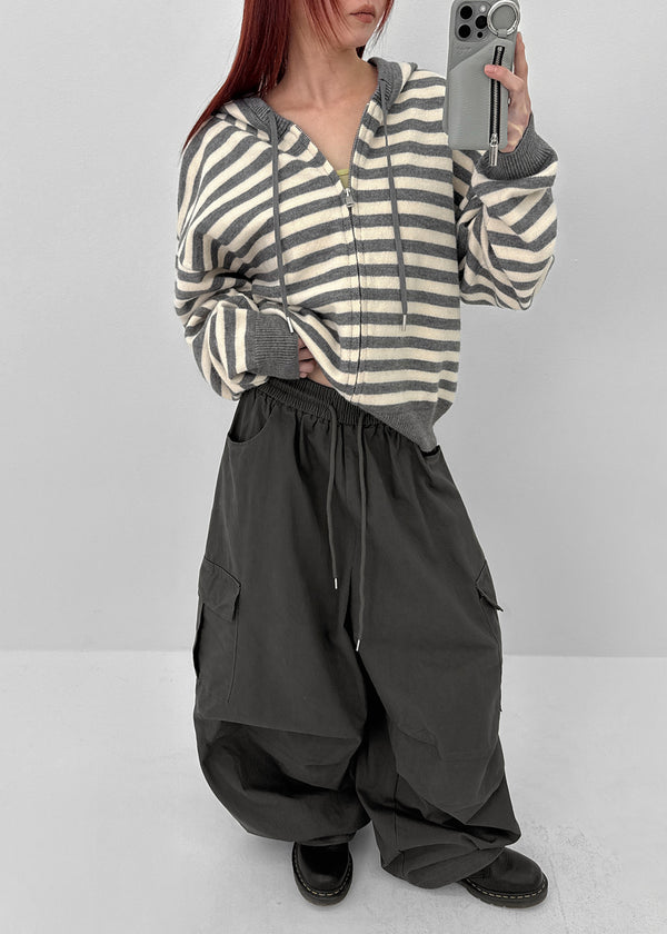 [MADE] Tiruver Stripe Knit Hooded Zip-up