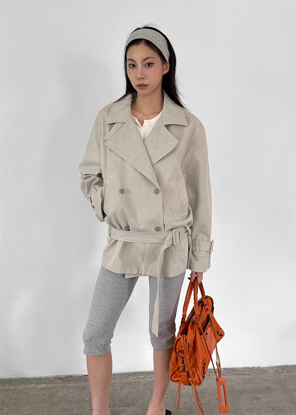 Cologne Double-button High-neck Trench Jacket