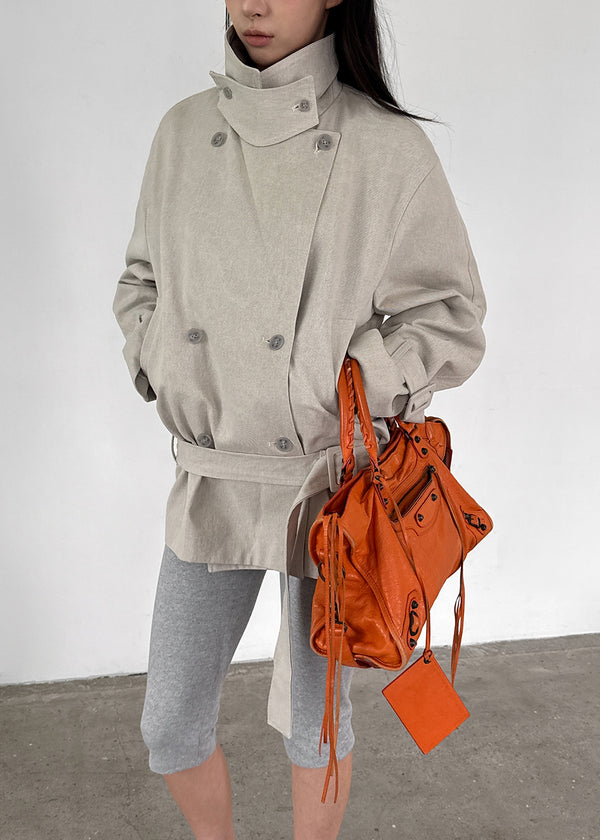 Cologne Double-button High-neck Trench Jacket