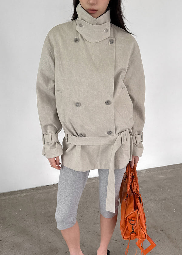 Cologne Double-button High-neck Trench Jacket