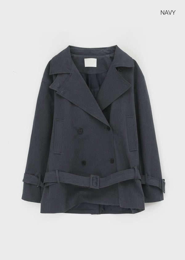 Cologne Double-button High-neck Trench Jacket