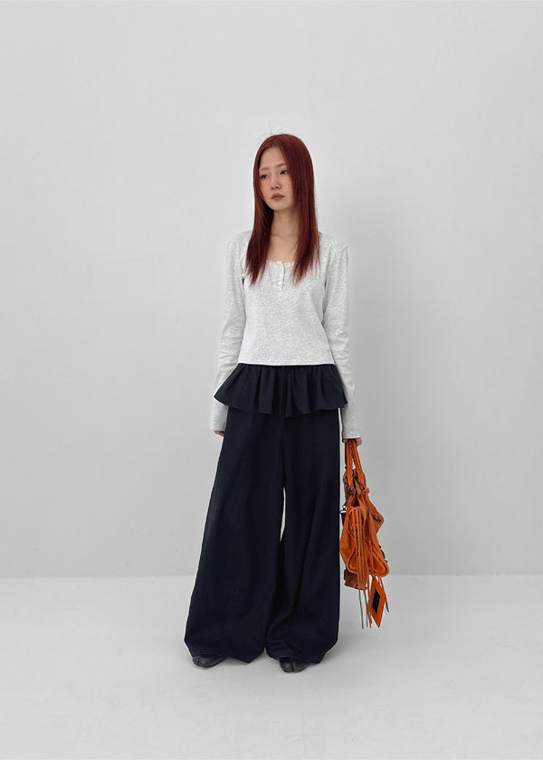 Renemu Square Neck Lace Long Sleeve T-shirt