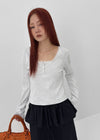 Renemu Square Neck Lace Long Sleeve T-shirt
