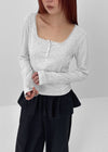 Renemu Square Neck Lace Long Sleeve T-shirt