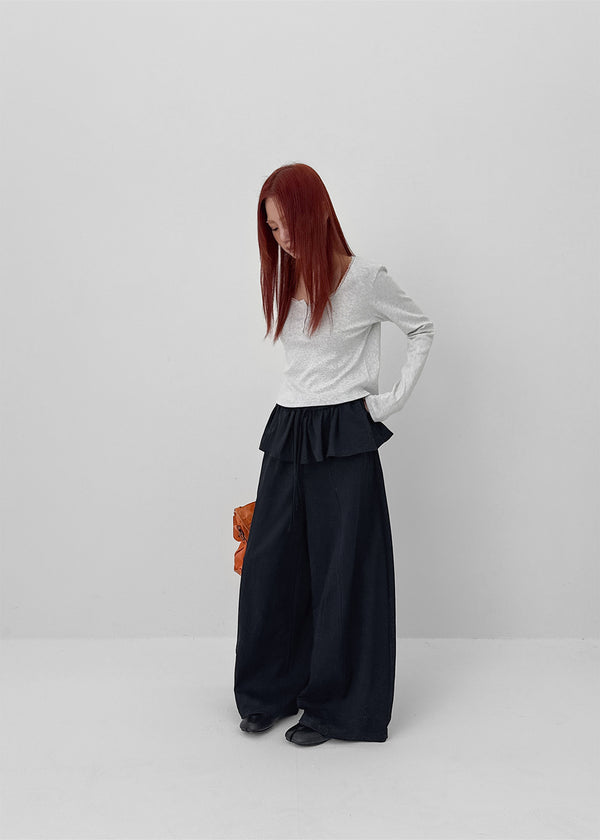 Renemu Square Neck Lace Long Sleeve T-shirt