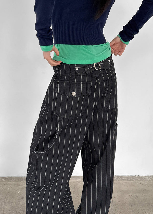 Jinol Bijo Striped Wide Denim Pants