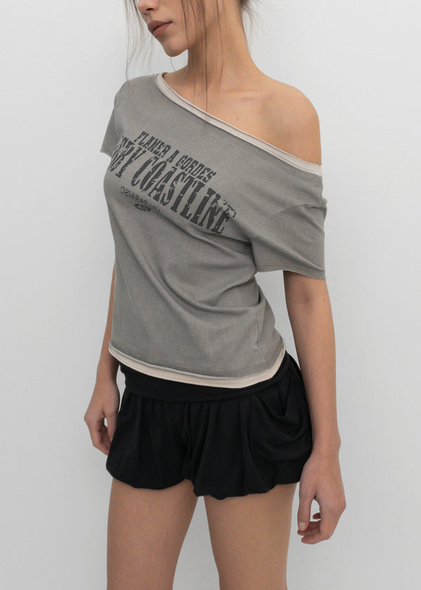 [MADE] Siati Short-Sleeve Layered Off-Shoulder Top