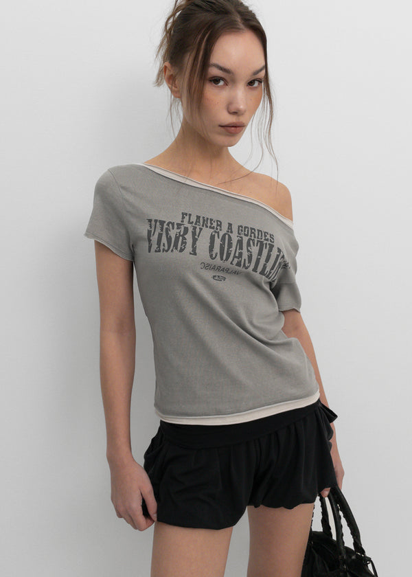 [MADE] Siati Short-Sleeve Layered Off-Shoulder Top