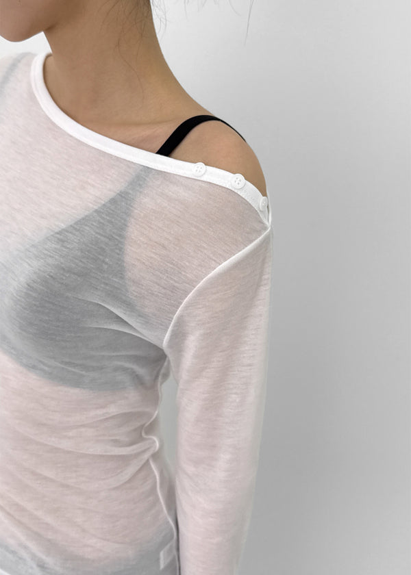 Teroti Boat Neck Shoulder Button Long Sleeve T-shirt