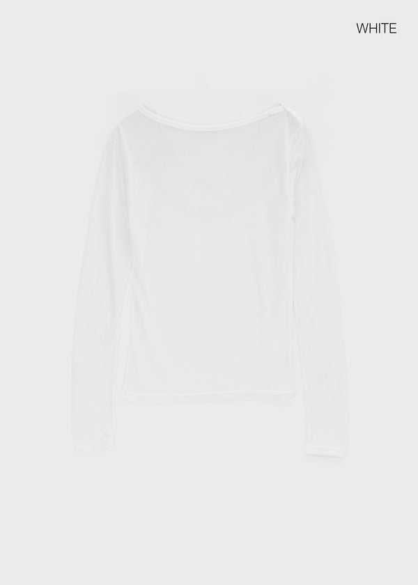 Teroti Boat Neck Shoulder Button Long Sleeve T-shirt