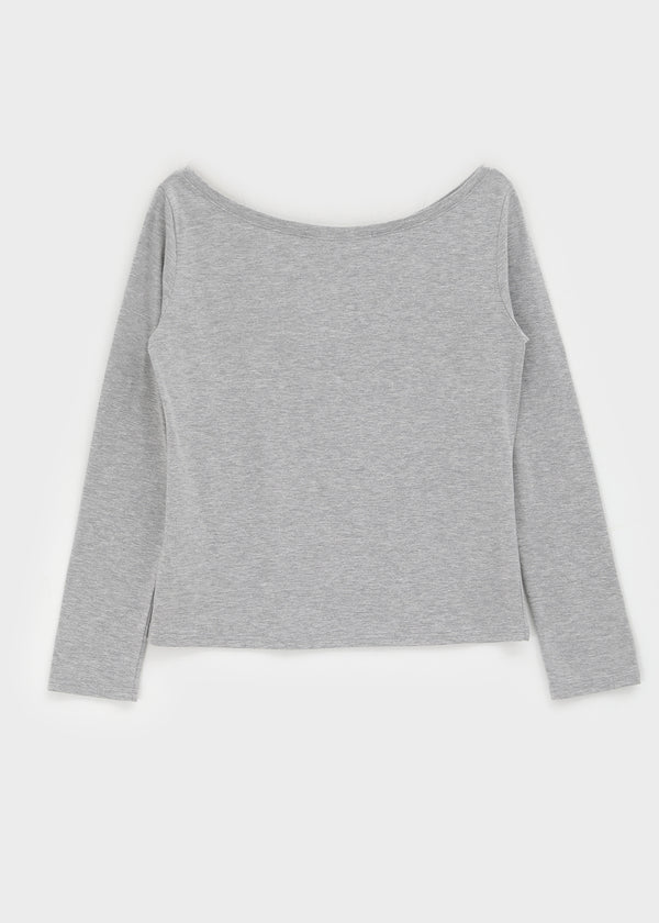 [MADE] Kundell Henley Neck Off-shoulder Long Sleeve T-shirt