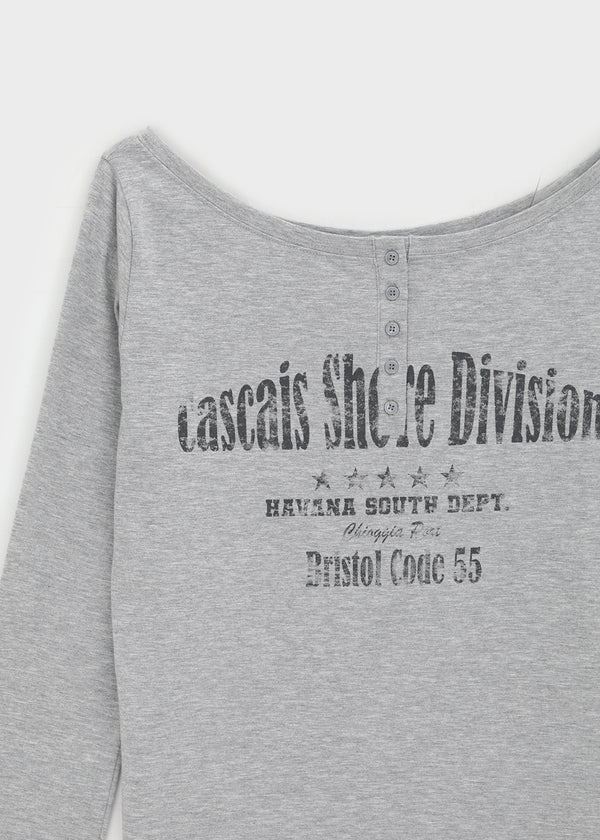 [MADE] Kundell Henley Neck Off-shoulder Long Sleeve T-shirt