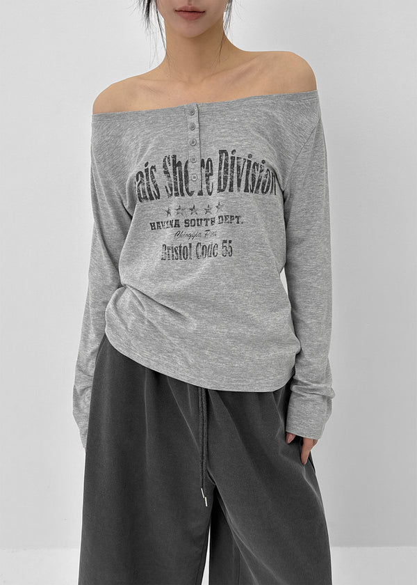 [MADE] Kundell Henley Neck Off-shoulder Long Sleeve T-shirt