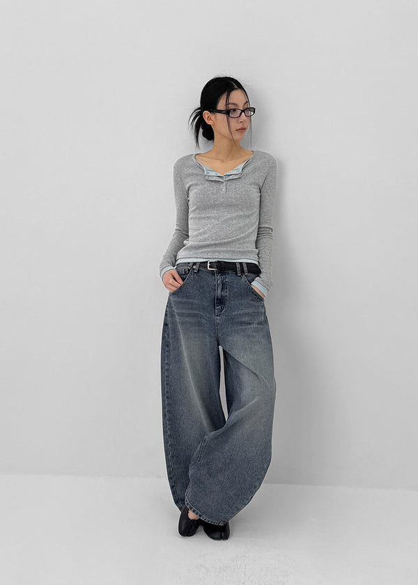 Beltiru Snap Balloon Wide Denim Pants