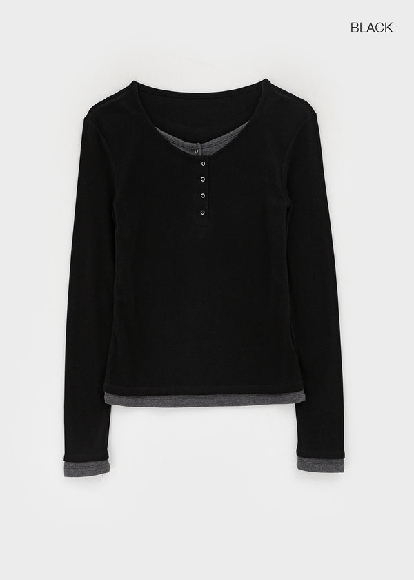 [MADE] Yusia Layered Snap Long Sleeve T-shirt