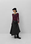 Stit Stripe Unbalanced Long Skirt (Belt Set)