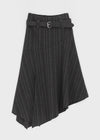 Stit Stripe Unbalanced Long Skirt (Belt Set)