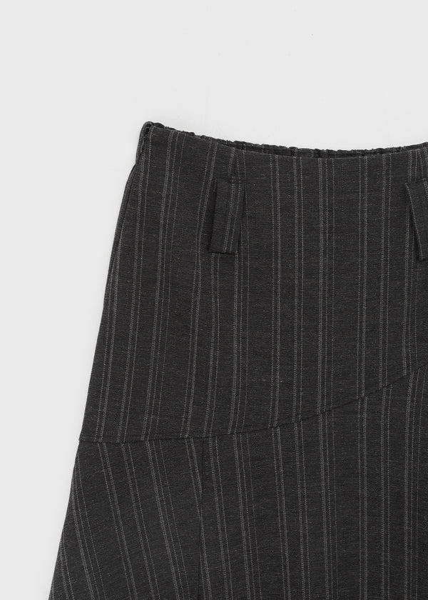 Stit Stripe Unbalanced Long Skirt (Belt Set)