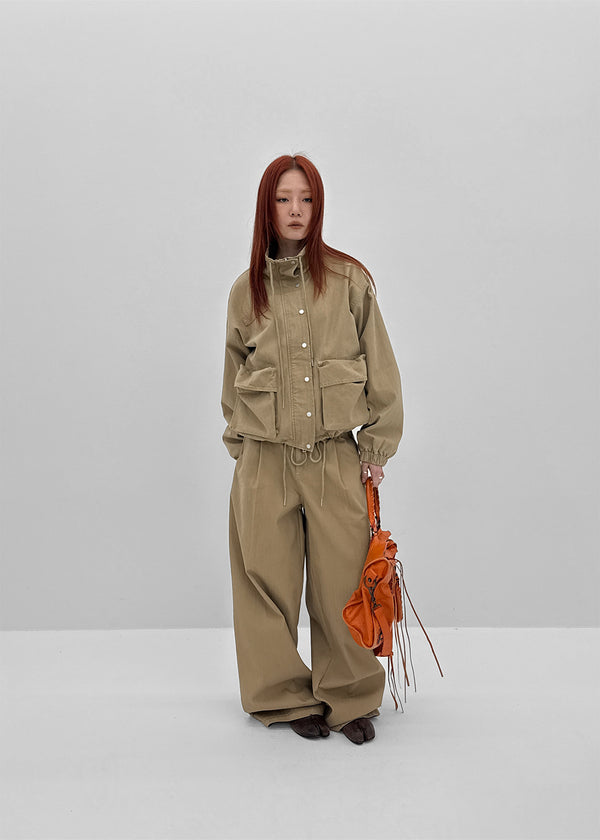 [MADE] Girliven Herringbone Single-Tuck Wide Pants