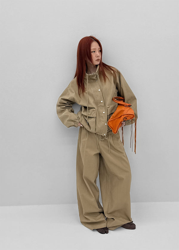 [MADE] Girliven Herringbone Single-Tuck Wide Pants