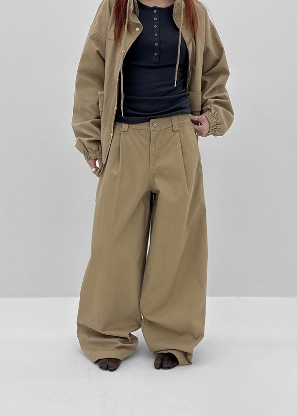 [MADE] Girliven Herringbone Single-Tuck Wide Pants