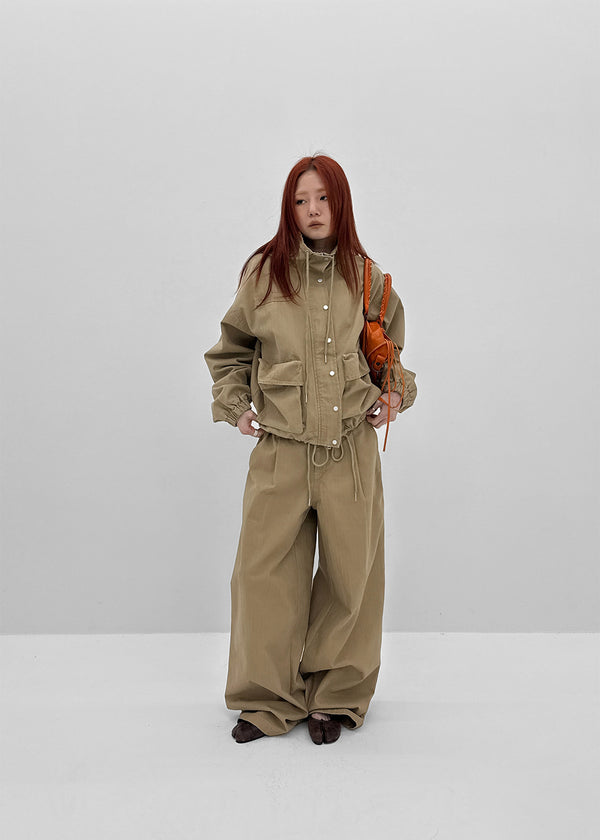 [MADE] Girliven Herringbone Single-Tuck Wide Pants