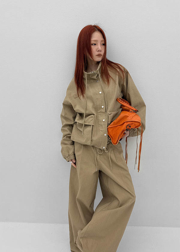 [MADE] Girliven Herringbone Single-Tuck Wide Pants