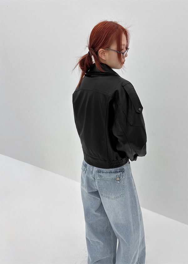 Shaddon Belted High Neck Leather Jacket