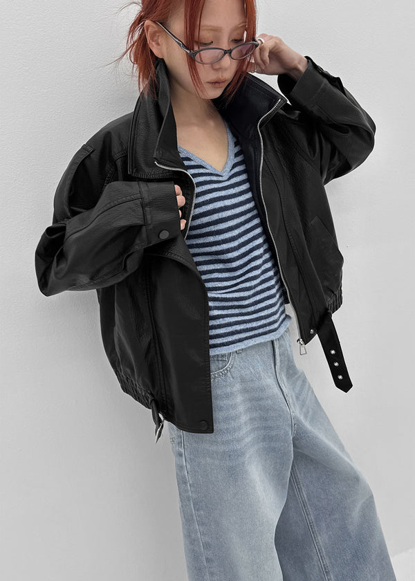 Shaddon Belted High Neck Leather Jacket