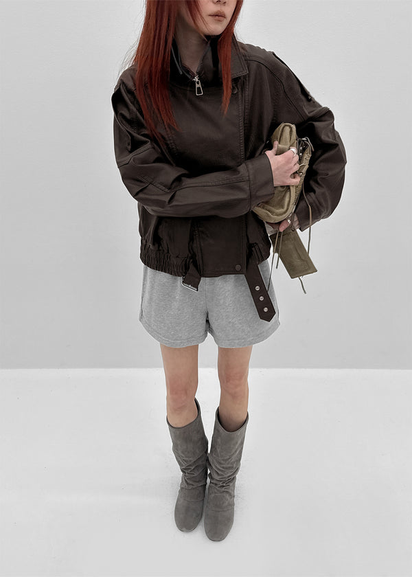 Shaddon Belted High Neck Leather Jacket