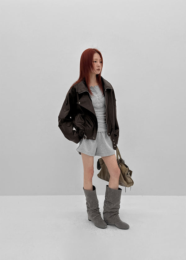 Shaddon Belted High Neck Leather Jacket