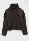 Shaddon Belted High Neck Leather Jacket