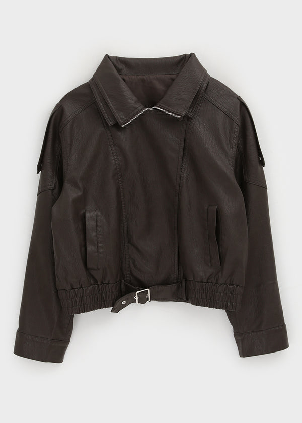 Shaddon Belted High Neck Leather Jacket