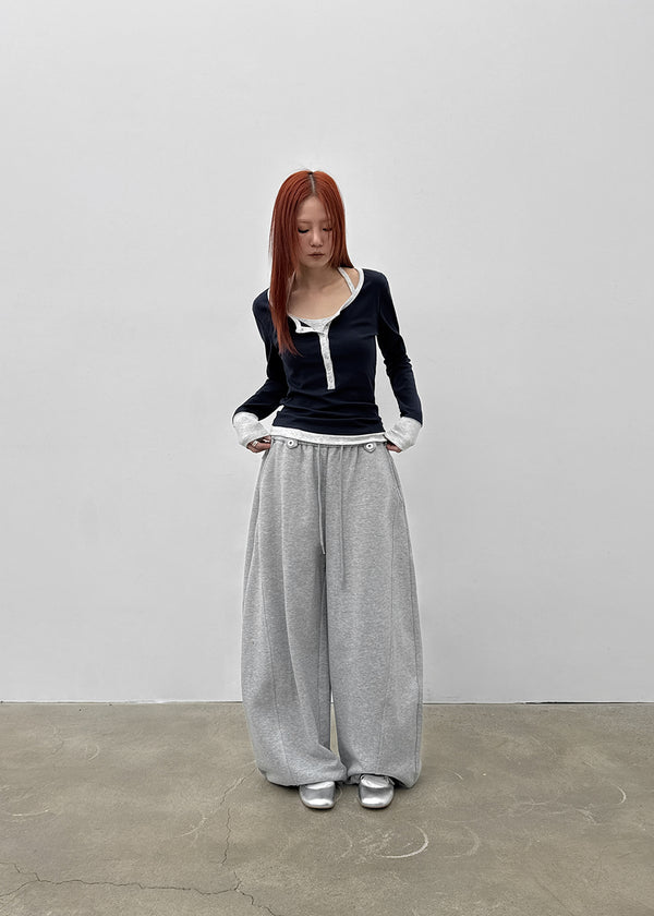 [MADE] Hato Layered Halter Henley-Neck Long-Sleeve Tee