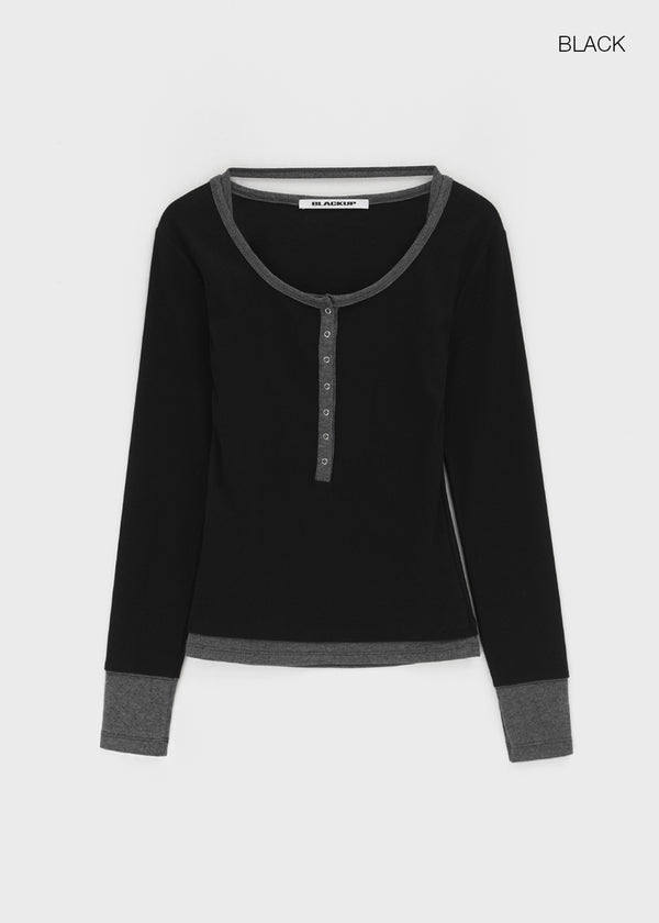 [MADE] Hato Layered Halter Henley-Neck Long-Sleeve Tee