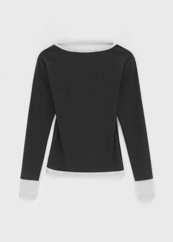 [MADE] Hato Layered Halter Henley-Neck Long-Sleeve Tee