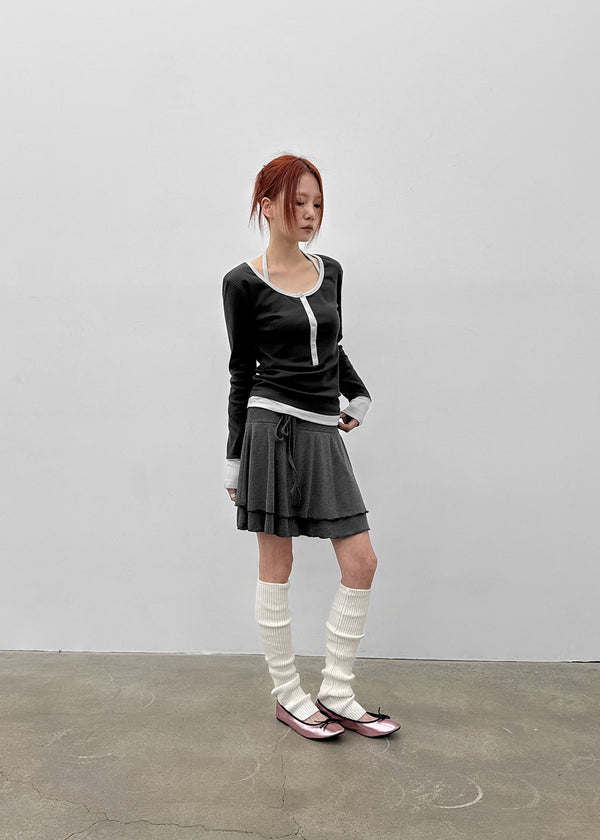 [MADE] Hato Layered Halter Henley-Neck Long-Sleeve Tee