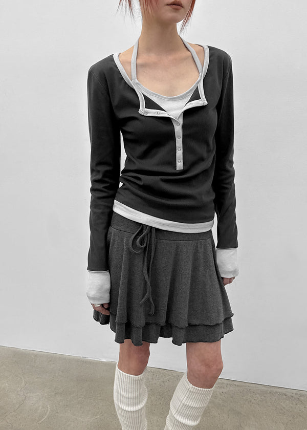 [MADE] Hato Layered Halter Henley-Neck Long-Sleeve Tee