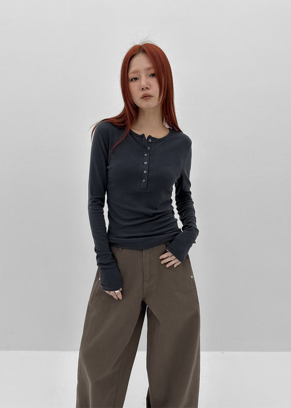 Vanilling Henley Neck Tension Long Sleeve T-shirt