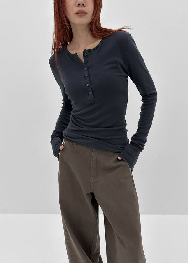 Vanilling Henley Neck Tension Long Sleeve T-shirt